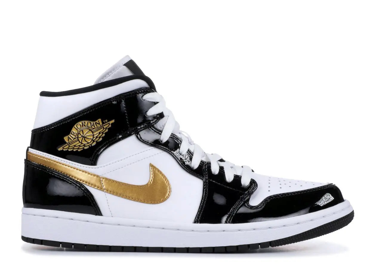 Air Jordan 1 Mid Patent Black White Gold Air Jordan
