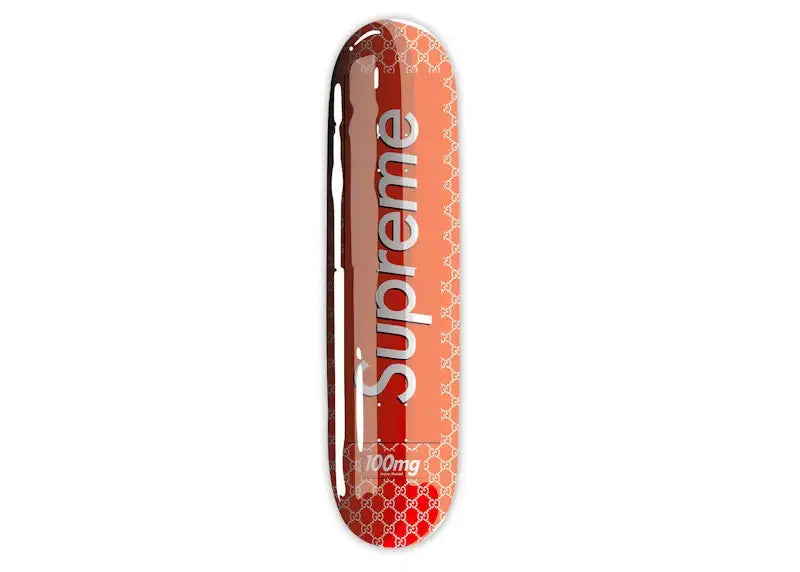 Denial Designer Drugs Supreme Gucci Smashup Pill Skateboard Deck Red - VOSneakers