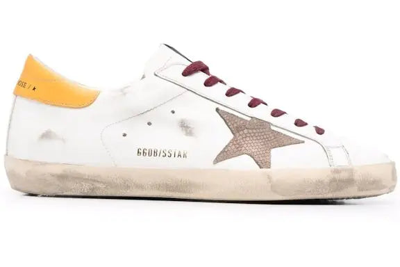 Golden Goose Super-Star White Yellow Burgundy Snakeskin Patch Golden Goose