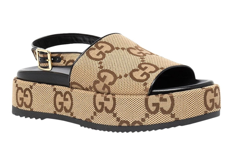Gucci Angelina Supreme Platform 30mm Sandal Camel Canvas - VOSneakers