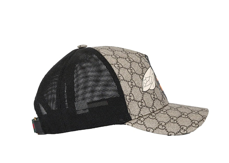 Gucci Bee Print GG Supreme Velcro Strap Baseball Cap Ebony/Beige/Black - VOSneakers