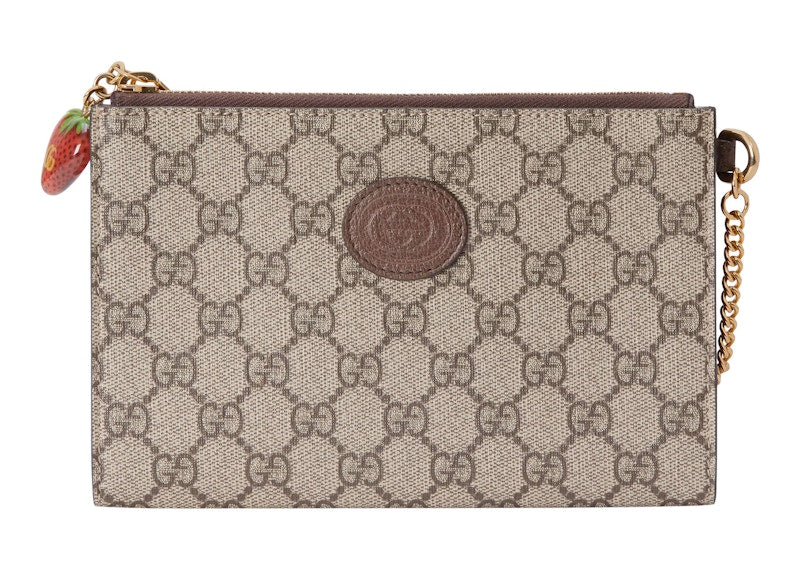 Gucci Double G Strawberry Wrist Wallet GG Supreme Beige/Ebony - VOSneakers