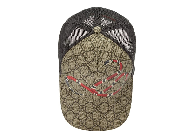 Gucci GG Supreme Kingsnake Velcro Strap Baseball Cap Beige/Brown - VOSneakers