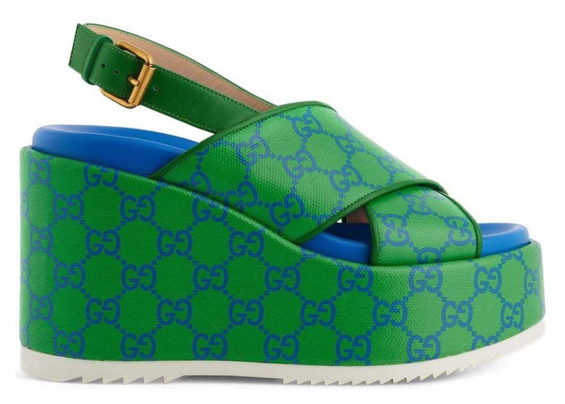 Gucci GG Supreme Platform Sandals Green Blue (Women's) - VOSneakers