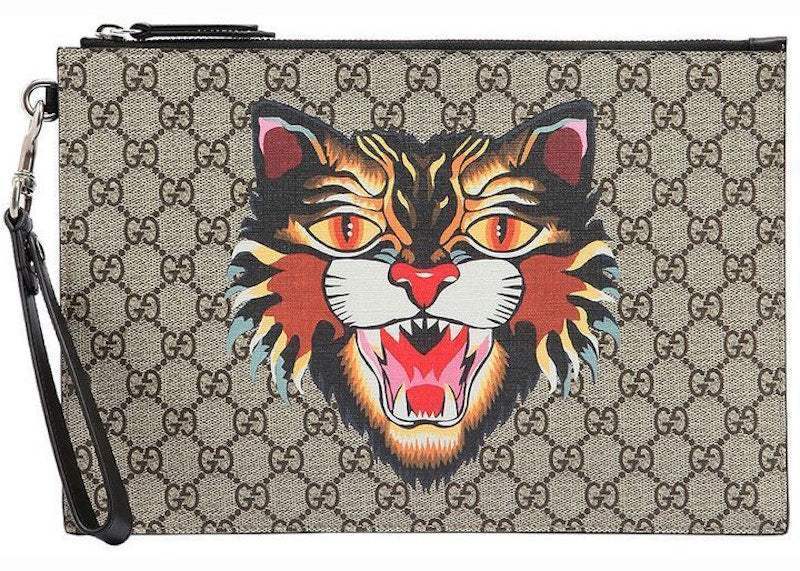 Gucci Pouch GG Supreme Angry Cat Beige/Ebony/Black - VOSneakers