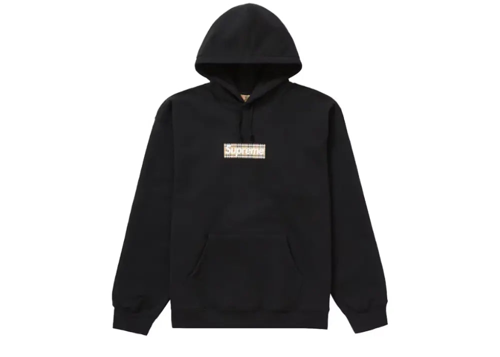 Supreme Burberry Box Logo Hooded Sweatshirt Black Supreme