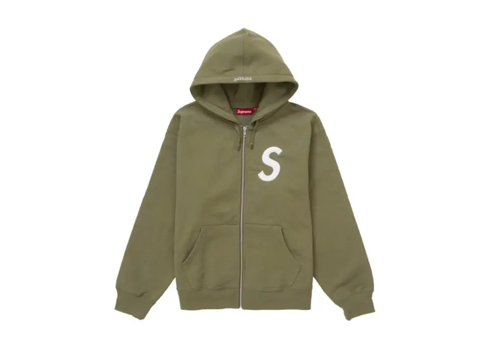 Supreme S Logo Zip Up Hooded Sweatshirt (FW24) Light Olive Supreme