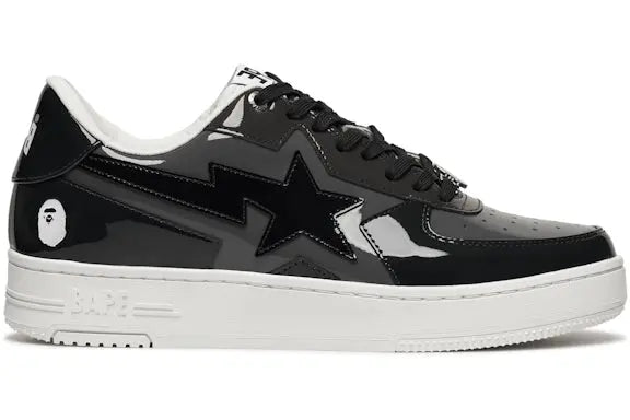 A Bathing Ape Bape Sta Icon Low Black Grey Patent BAPE