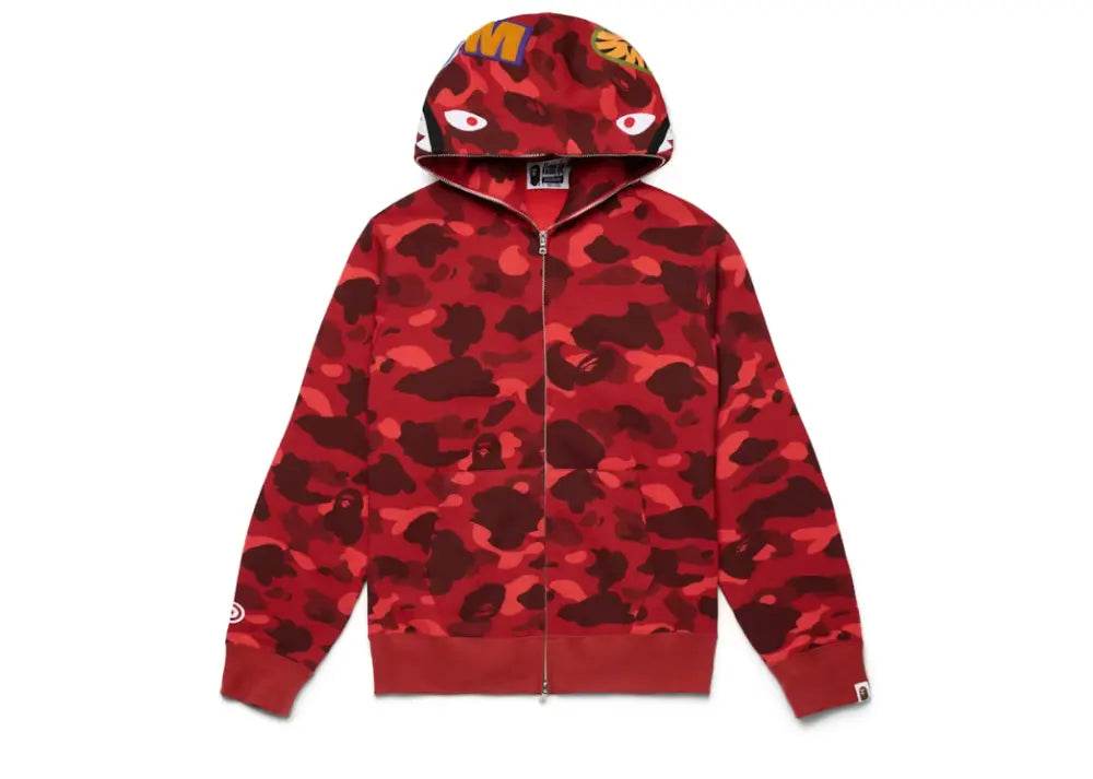 Bape Color Camo Shark Full Zip Hoodie Red Bape