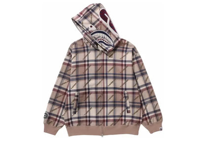 Bape Logo Check Pattern Shark Full Zip Hoodie Beige Bape