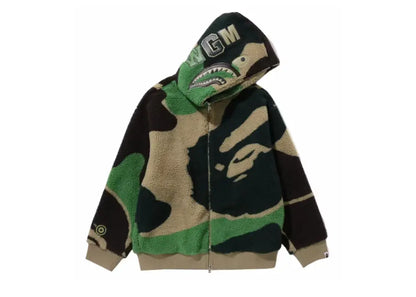 Bape Mega ABC Camo Shark Boa Hoodie Jacket Green Bape