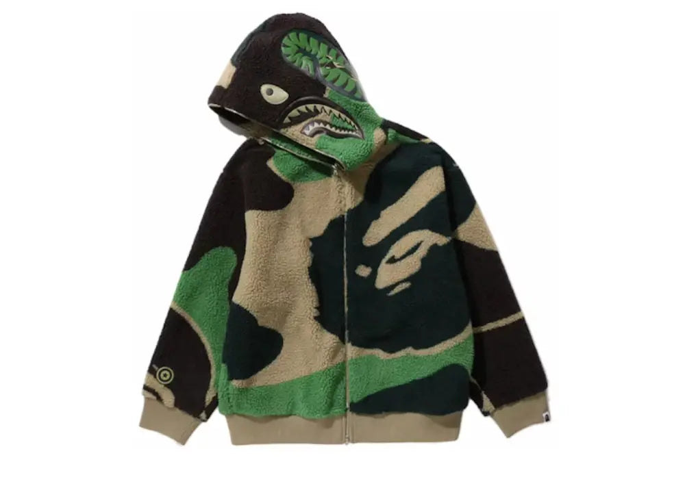 Bape Mega ABC Camo Shark Boa Hoodie Jacket Green Bape