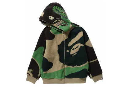Bape Mega ABC Camo Shark Boa Hoodie Jacket Green Bape