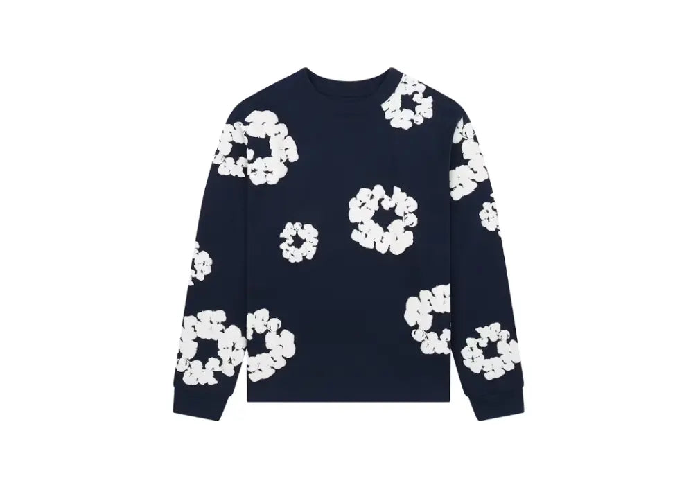 Denim Tears Long Sleeve Cotton Wreath T-Shirt Navy Denim Tears