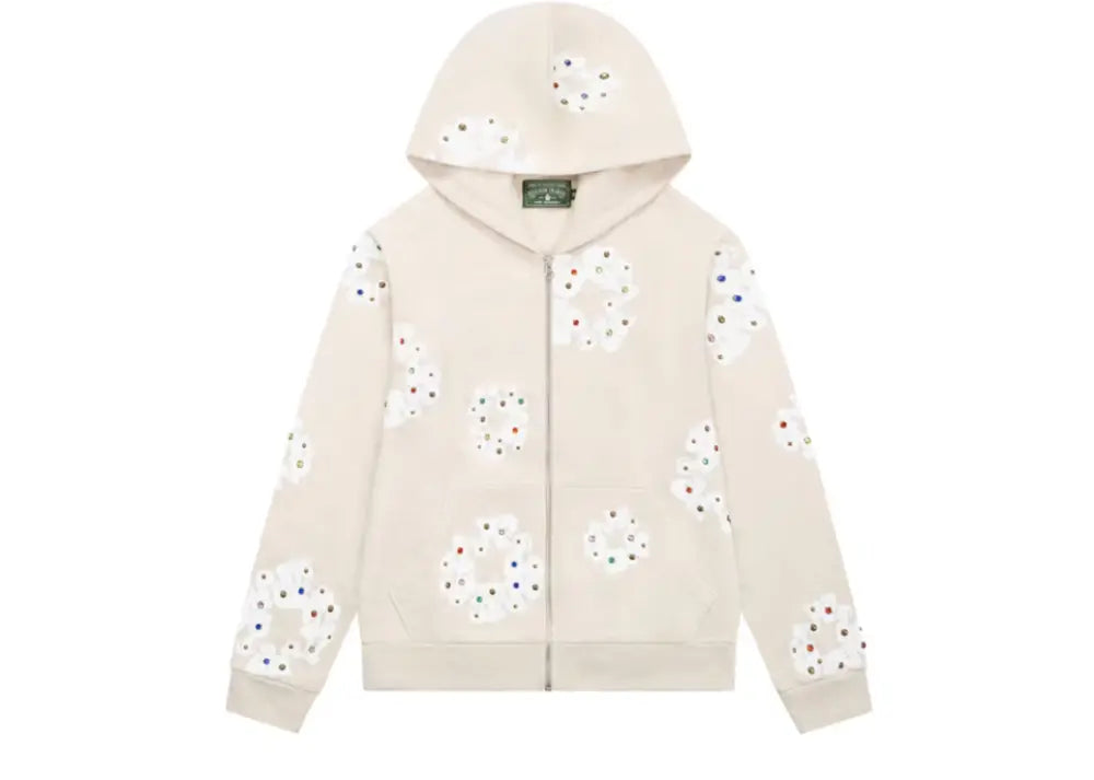 Denim Tears Rhinestone Cotton Wreath Zip Hoodie Oatmeal Denim Tears