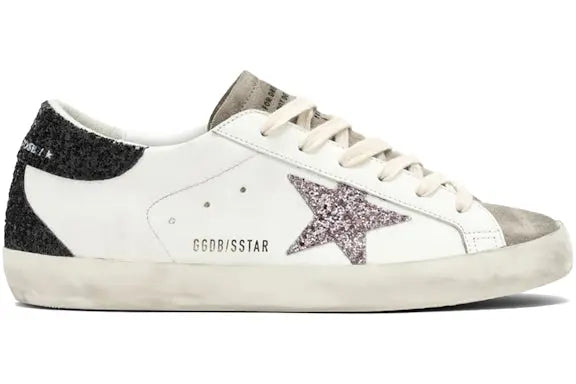 Golden Goose Super-Star White Black Cream Glitter (Women's) Golden Goose