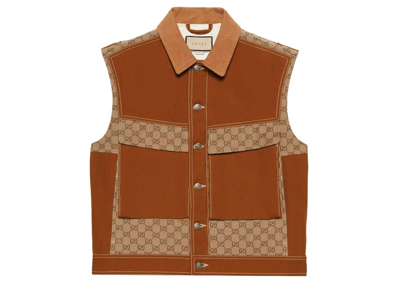 Gucci Cotton Canvas GG Supreme Gilet Brown - VOSneakers