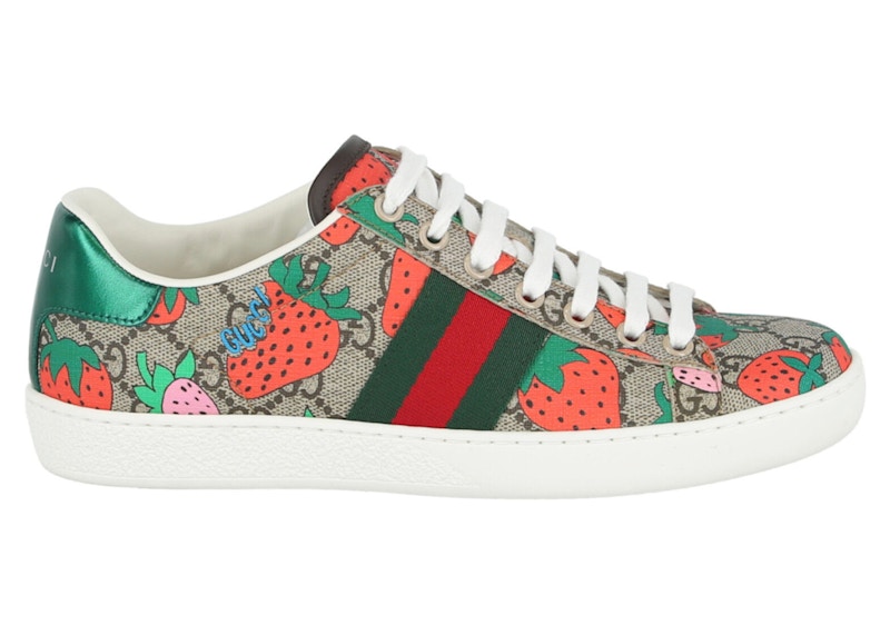Gucci GG Supreme Ace Strawberry Sneakers Beige Multi (Women's) - VOSneakers