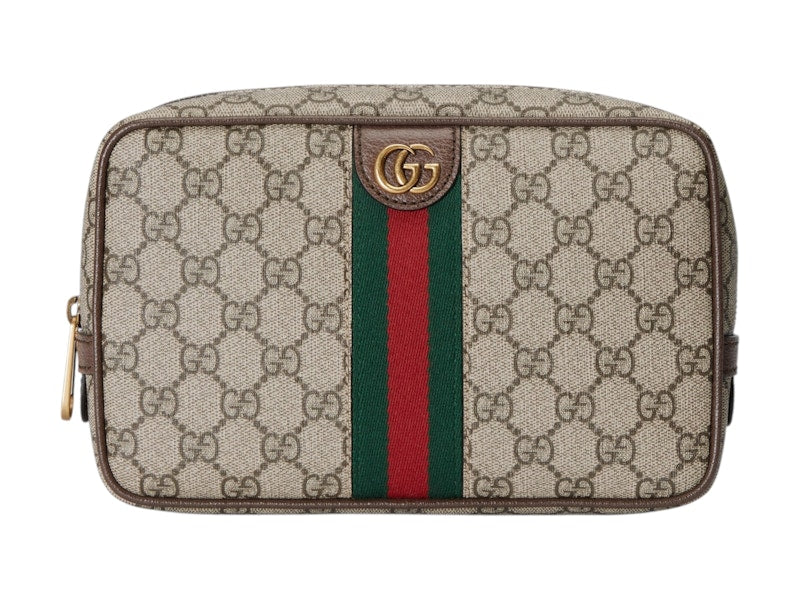 Gucci GG Supreme Canvas Savoy Web Toiletry Case Beige/Ebony - VOSneakers