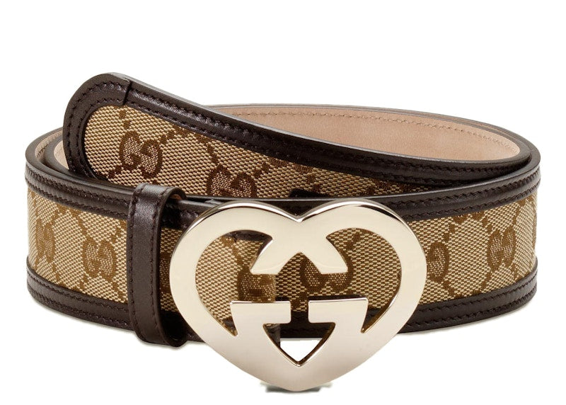 Gucci Heart Shaped Interlocking G Buckle Belt GG Supreme 1.5 Width Brown - VOSneakers