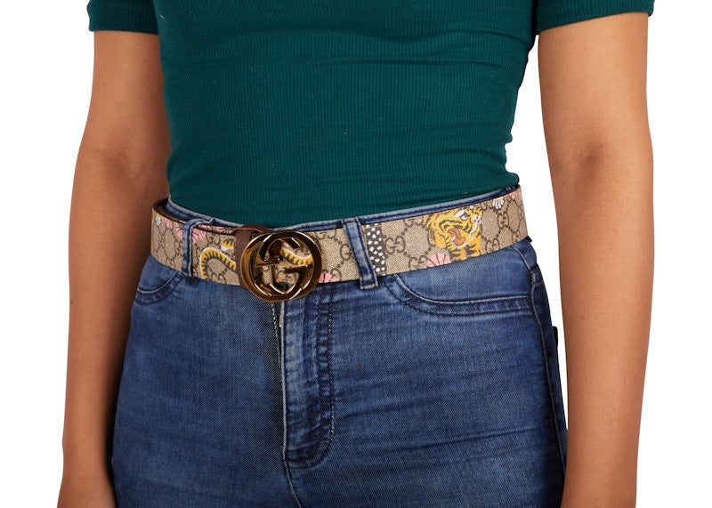 Gucci Interlocking G Belt GG Supreme Bengal Print Beige - VOSneakers
