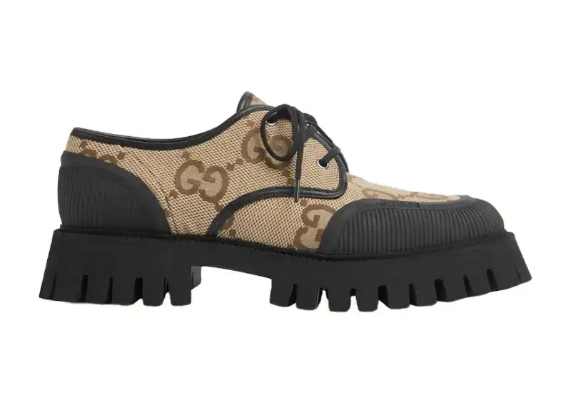 Gucci Maxi GG Supreme Canvas Lace-up Camel Black - VOSneakers