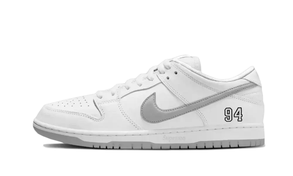 Nike SB Dunk Low Supreme 94 White Metallic Silver VOSneakers