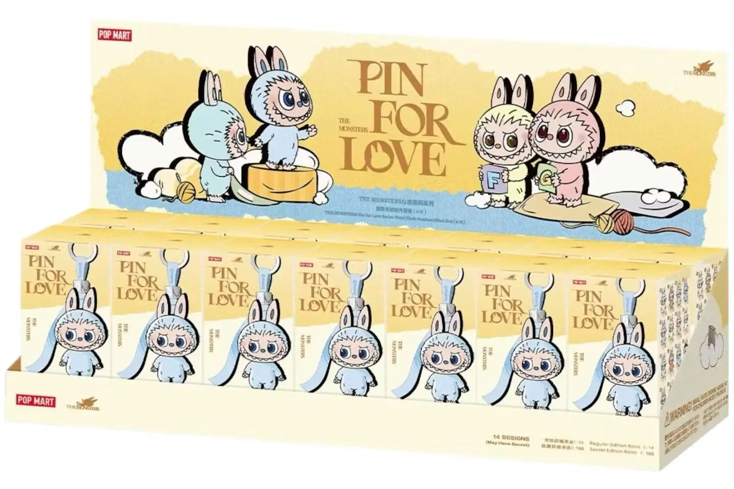 Pop Mart – Labubu The Monsters – Série “Pin for Love” – Porte-clés peluche en vinyle (A-M) – Étui scellé de 14 boîtes mystères VOSneakers