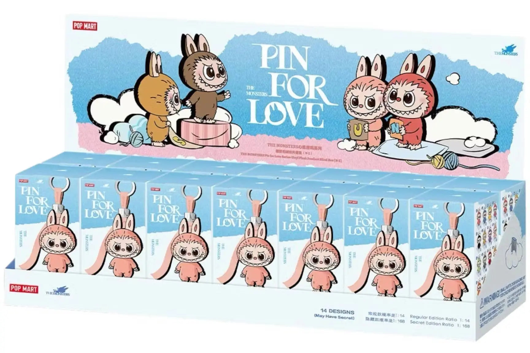 Pop Mart – Labubu The Monsters – Série “Pin for Love” – Porte-clés peluche en vinyle (N–Z) – Étui scellé de 14 boîtes mystères VOSneakers