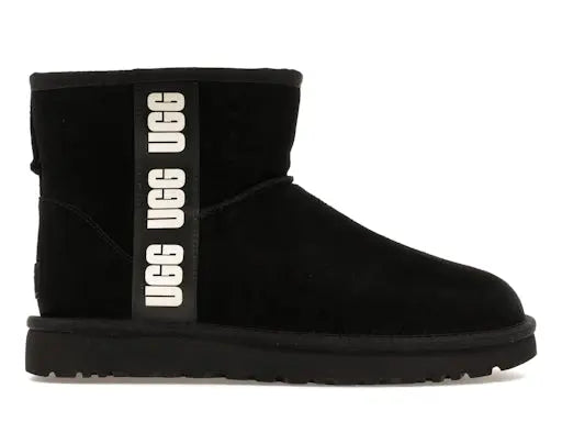 UGG Classic Mini Side Logo Boot Black White (Women's) UGG