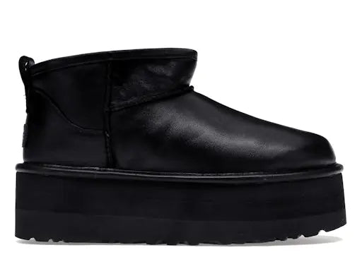 UGG Classic Ultra Mini Platform Boot Black Leather (Women's) UGG